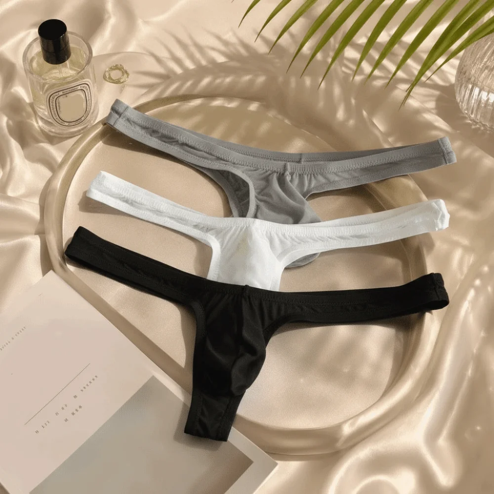 Soft Low Waist Ice Silk Thong Transparent Seamless T-back Bikini Briefs U Convex Pouch Ultra-thin Triangle Underwear Lingerie