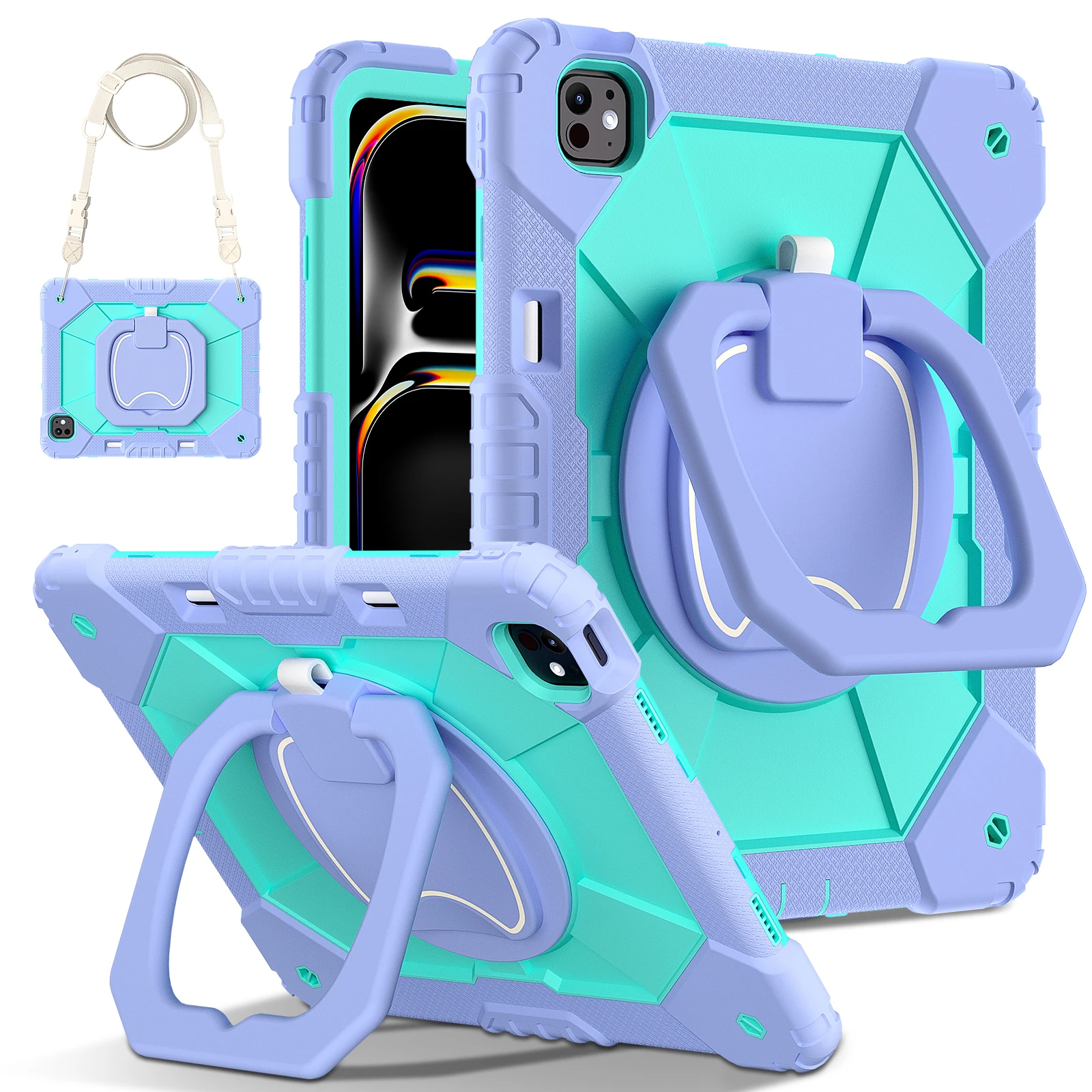 360 Rotating Stand Armor Case For iPad Air 11 13 2025 Pro 11 13 11th 10th 10.2 9.7 Air 4 5 Mini 6 7 Heavy Duty Cover With Handle