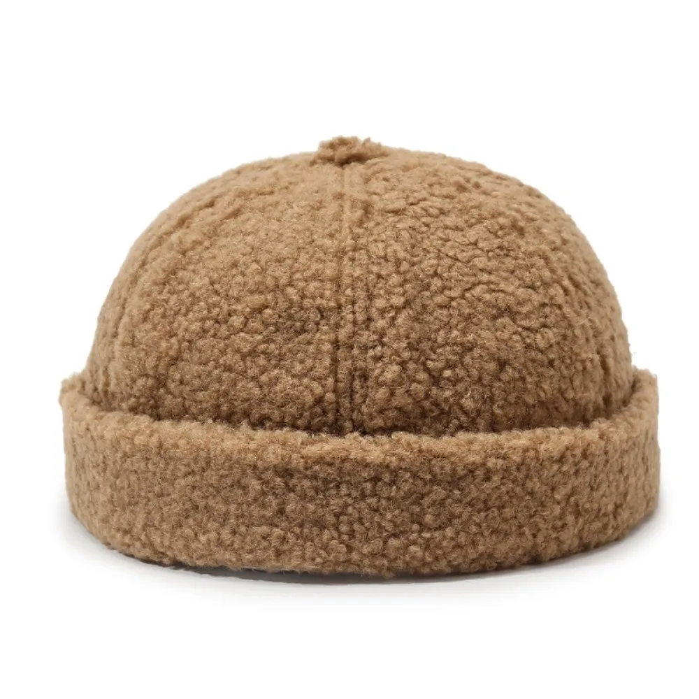 Simple Imitation Lambswool Landlord Cap Solid Color Rolled Edge Brimless Hat Melon Skin Cap Autumn