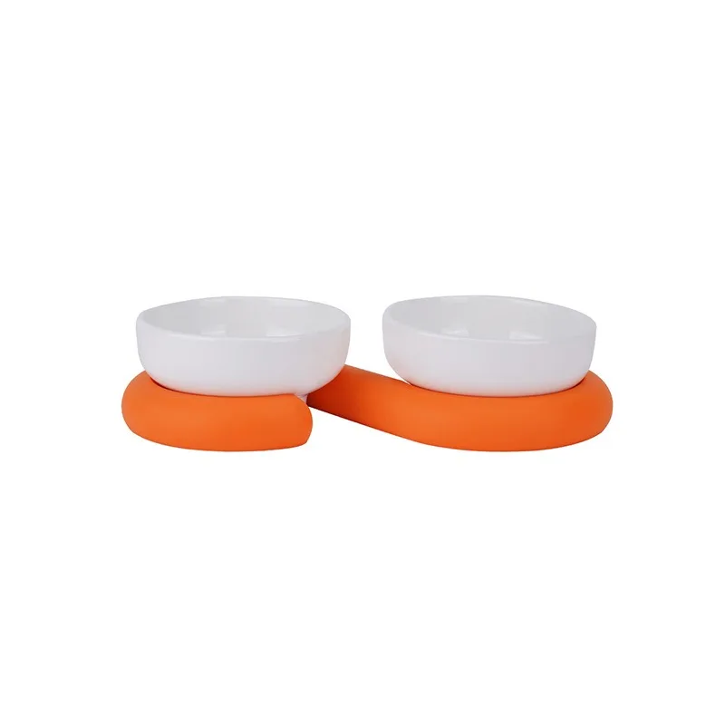 

Ceramic Cat Bowl Raised Pet Feeding Bowl with Anti Slip Base Double Bowls for Food and Water Protect Neck Joint Cats and Dogs