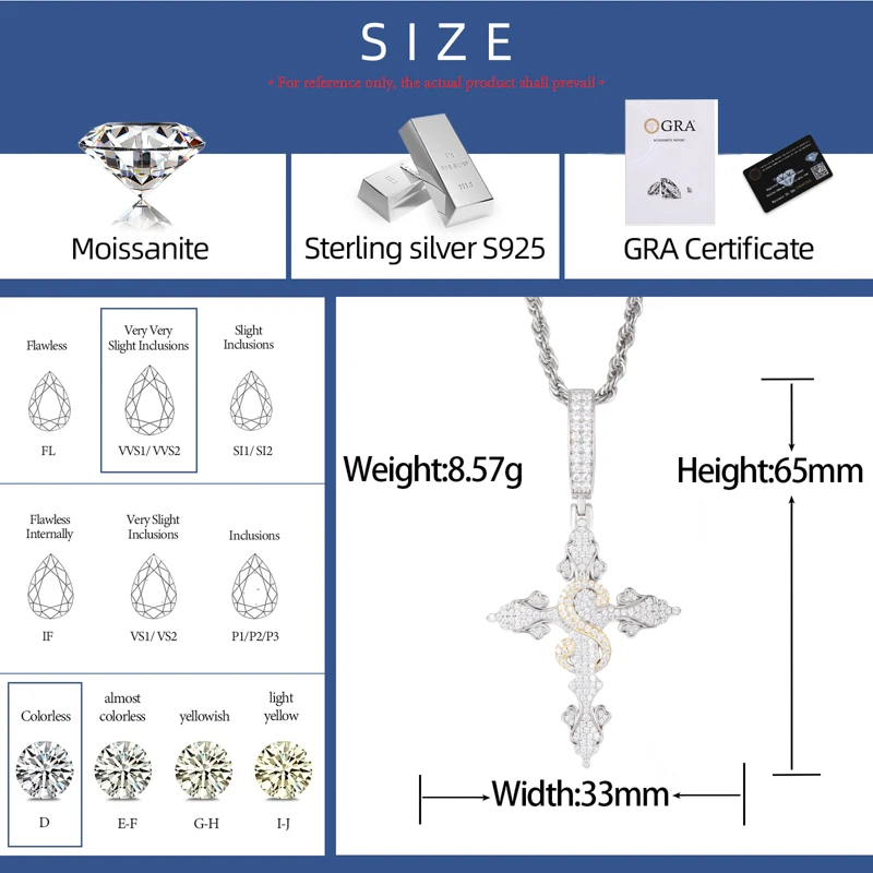 NASIA S925 Moissanite Cross Pendant Necklace for Women Men Iced Out Cuban Hip Hop Tag Pendants Bling Jewelry Silver 2026