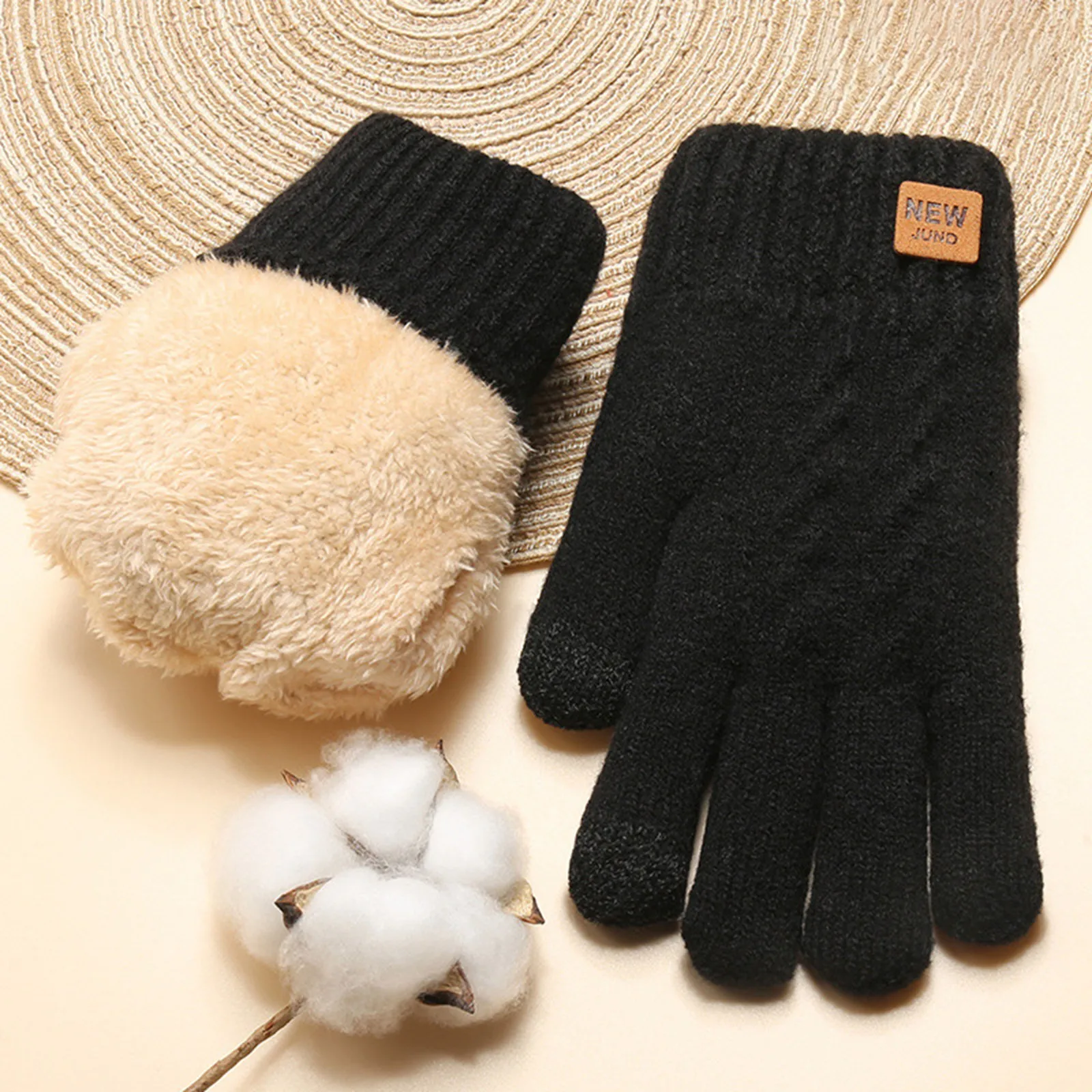 Women's Cashmere Wool Knitted Gloves Autumn Winter Thick Warm Gloves Plush Inside Solid Mittens Touchscreen Finger Gloves