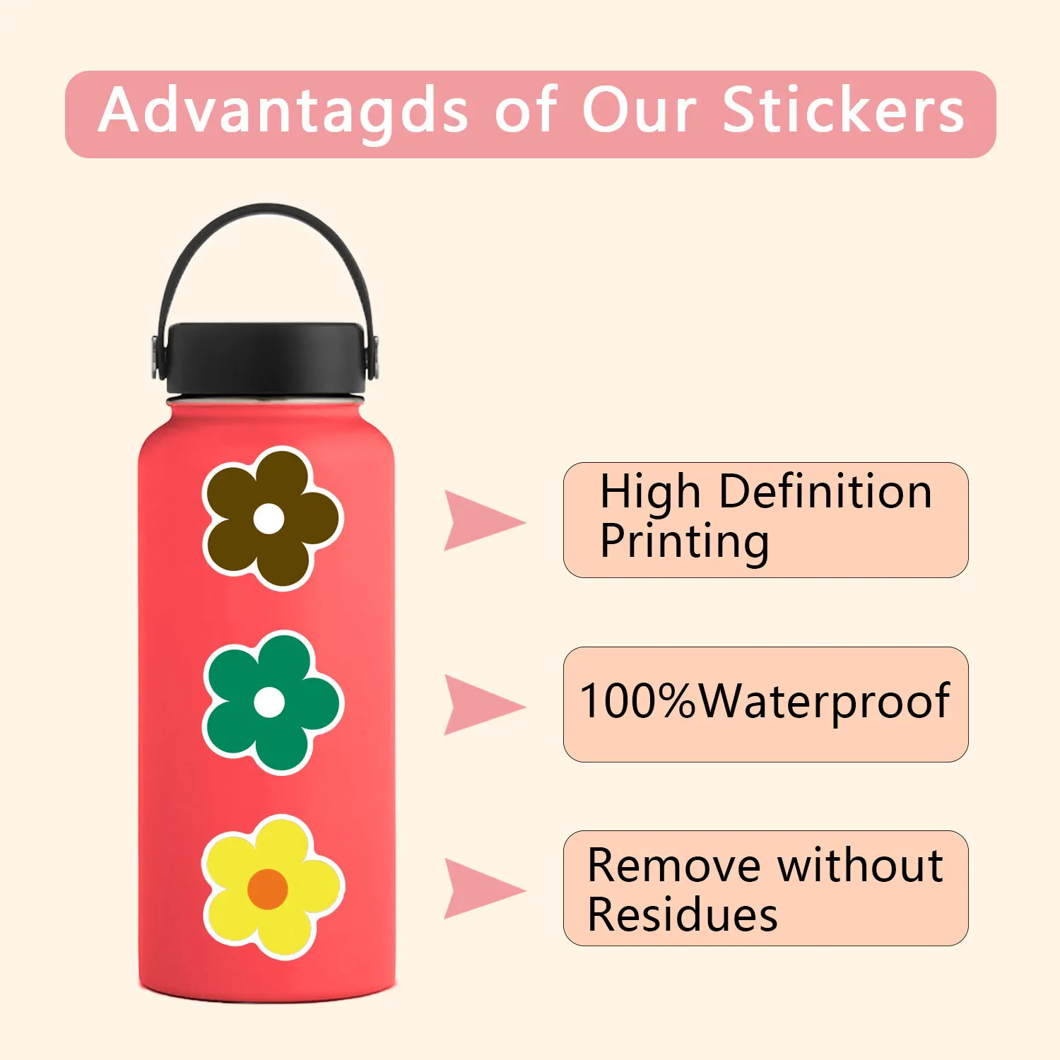 10/30/60PCS Mini Flower Stickers Decoration Sticker Cartoon Graffiti Toy DIY Luggage Laptop Phone Guitar Car Bike Decals Gift