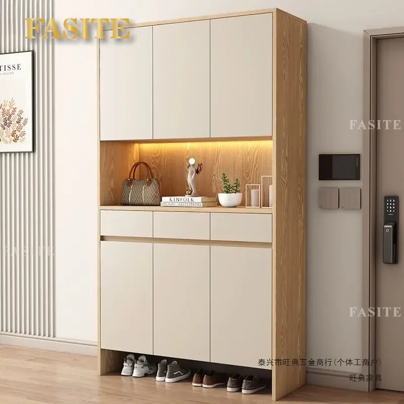For Home Entrance Solid Wood Shoe Cabinet Floor to Ceiling Wall Mounted Storage Organizer Large Capacity Dustproof Modern