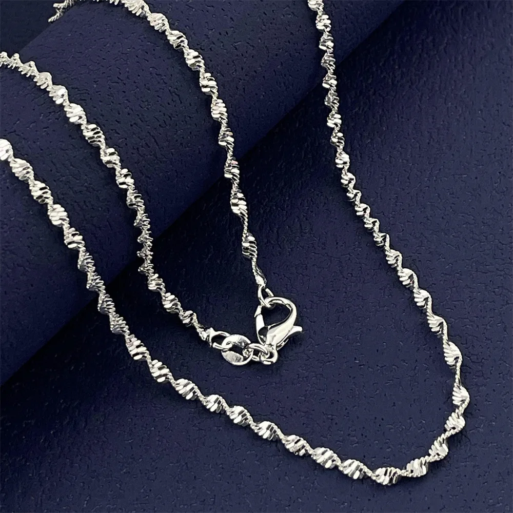 Bonito collar de cadena lateral de Plata de Ley 925 de 40-75CM de largo y 2mm para mujer y hombre, joyería DIY a la moda para boda