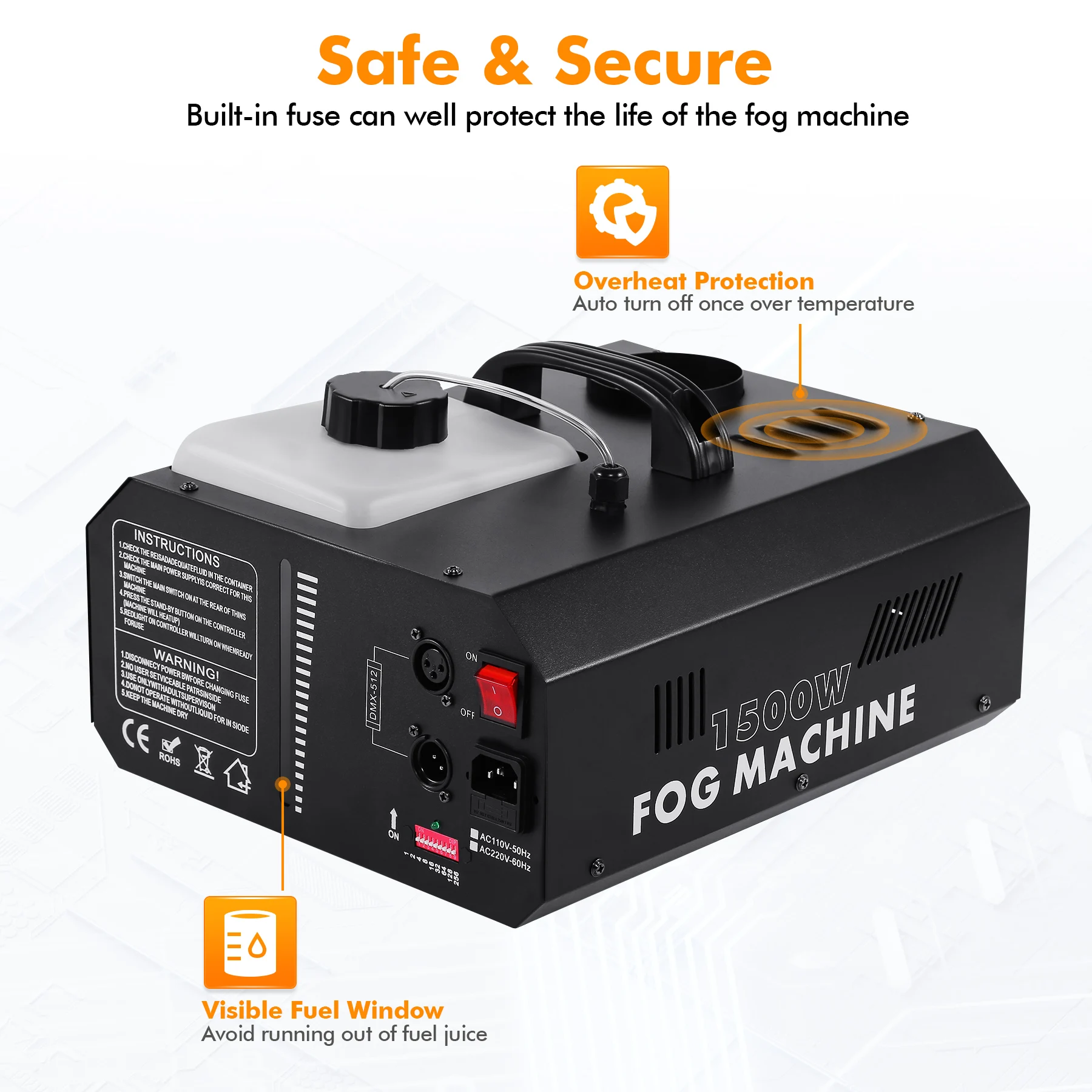 Samger Fog Smoke Machine DMX512 1500W Wireless Fogger Machine con telecomando Upspray Fogger Stage Disco Fogger
