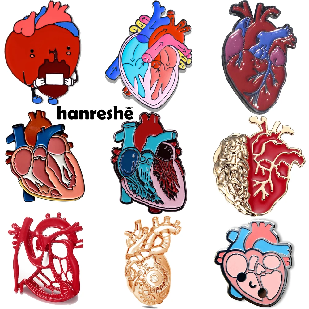 Hanreshe Heart Enamel Brooch Pin Anatomy Biology Medical Jewelry Cardiology Lapel Backpack Badge for Doctor Nurse