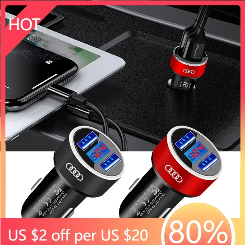 

2025 Горячее автомобильное зарядное устройство, 2 USB-порта, быстрая зарядка, цифровой дисплей, автомобильные зарядные устройства для Audi C5 C6 C7 A4 B6 B8 B7 A6 A3 A5 Q3 Q5 Q7 8P 8