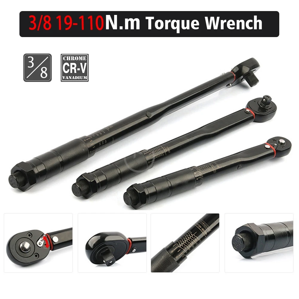 3/8 Bicycle Torque Wrench 19-110Nm Square Drive Torque Key Bike Mechanical Workshop Tool Kit Set For Car Cycling Calibration