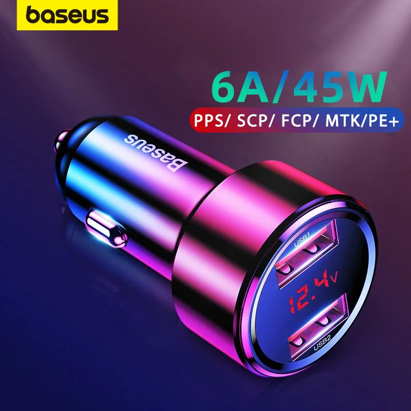 Baseus Quick Car Charger 6A 45W Dual USB Type C QC4.0 PD3.0 Fast Charger For iPhone13 Pro Xiaomi Samsung Phone Car Fast Charging