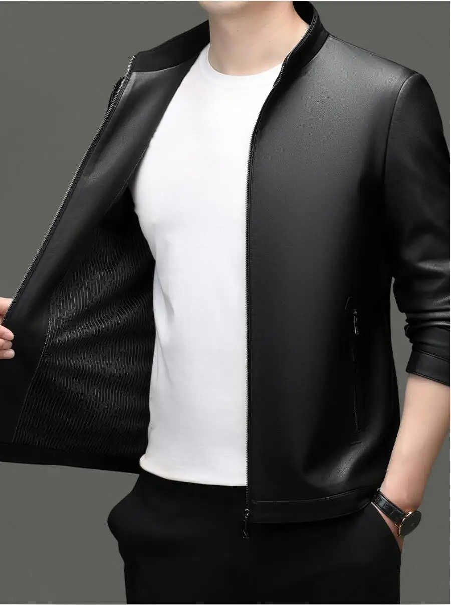 

Мужская куртка из натуральной кожи с воротником-стойкой, размеры M-5XL, модная, молодежная, тонкая, весенне-осенняя, с плюшевой подкладкой, модель 2586