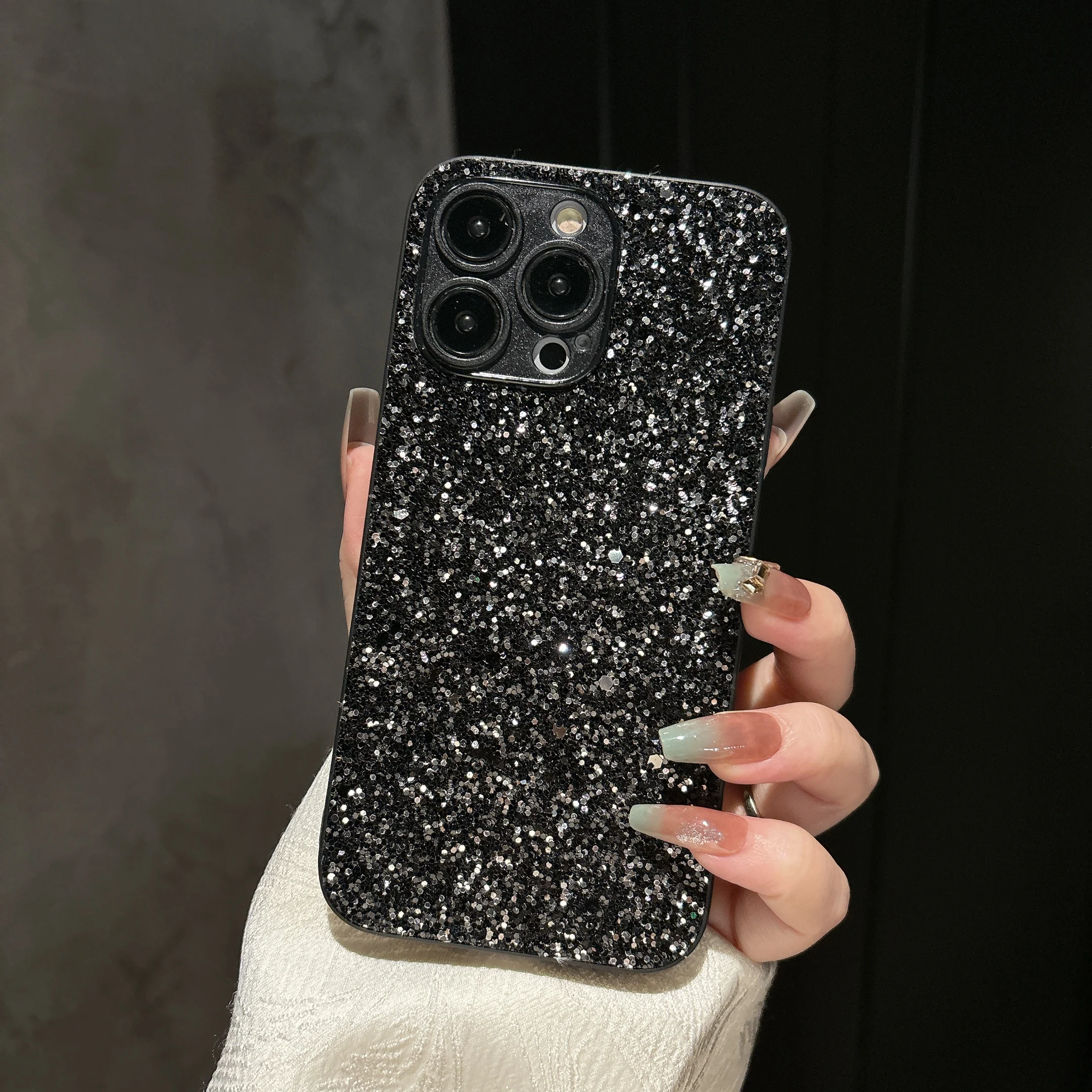 Luxury Full Coverage Black Flash Drill Soft Case For iphone 