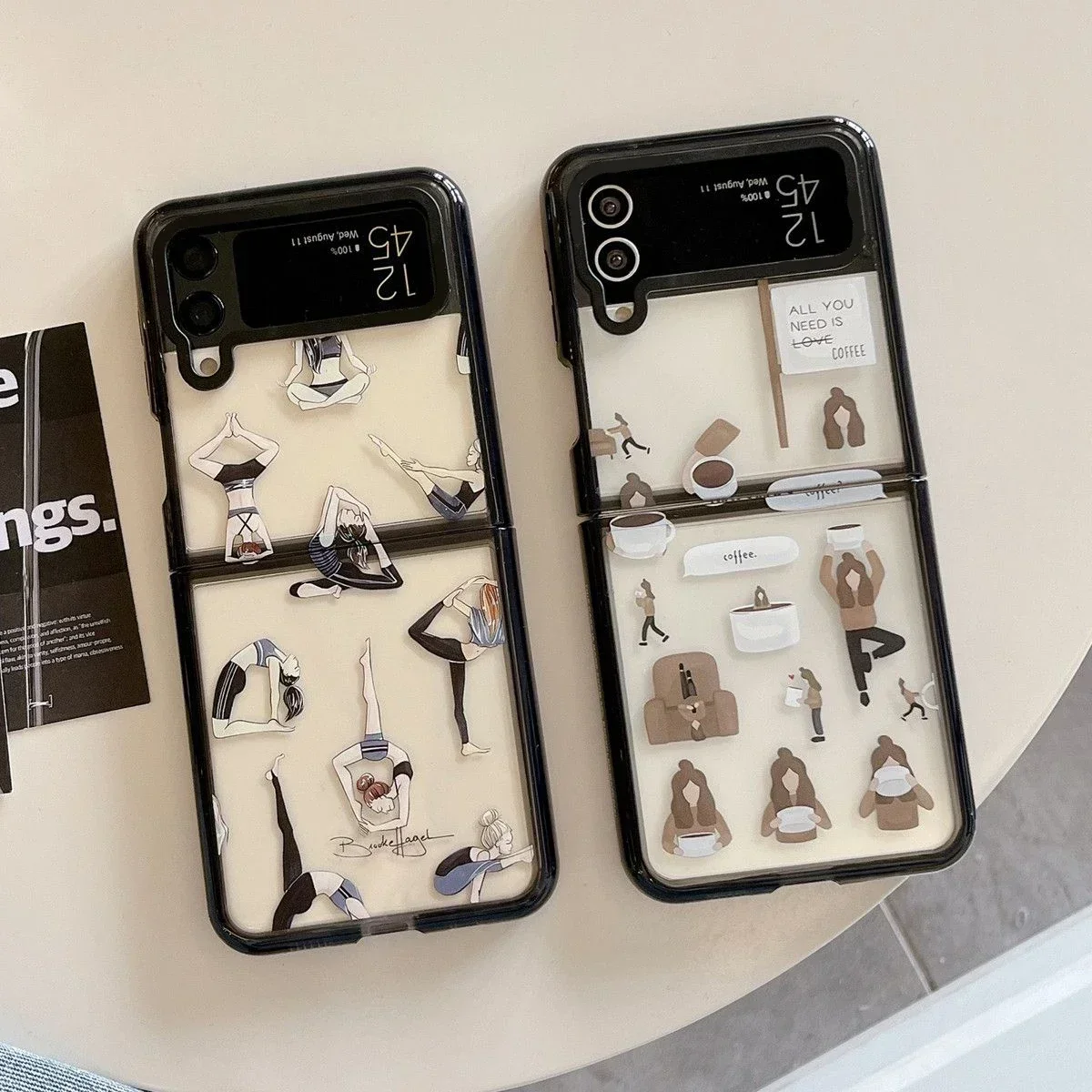 Black Border Acrylic Yoga Phone Case for Samsung Galaxy Z Flip 5 4 3 Back Cover for ZFlip3 ZFlip4 ZFlip5 Hard Case Shell