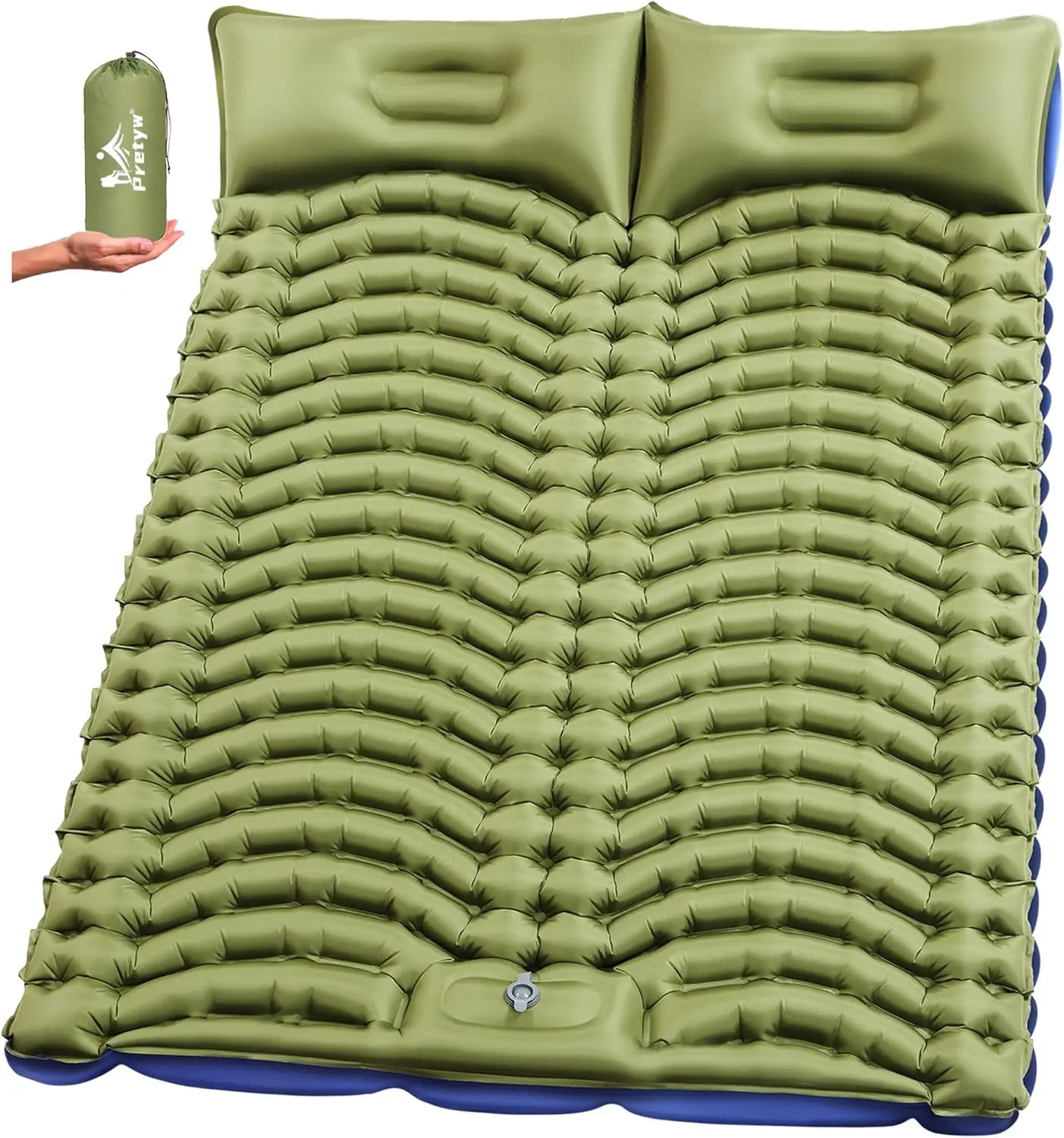 

Double Sleeping Pad for Camping - Ultralight Camping Mattress with Pillow, Built-in Foot Pump, Inflatable 2-Person Portable Mat