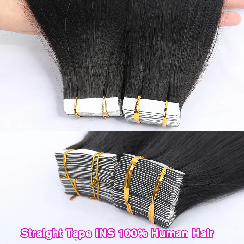 الشريط في وصلات الشعر شعر الإنسان 100% طبيعي مستقيم حزم الشعر البشري الحقيقي جودة الشعر البشري بولي لحمة الجلد شعر ريمي أسود #5