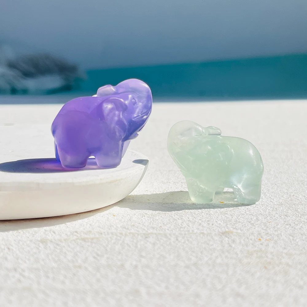 Mini figurine d'éléphant, cristaux de pierre naturelle, améthyste de guérison et Quartz Rose, décoration de salle, ornement Chakra Reiki, cadeau de guérison