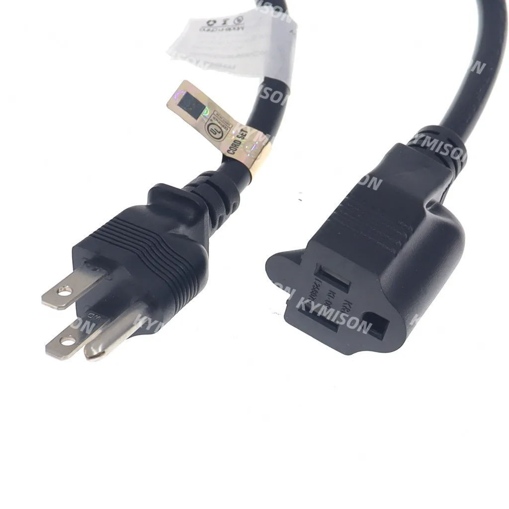 USA/American 3pin Short Flat Plug Power Cord,Nema 5-15P Flat Plug to Nema 5-15R Female Extension Cable 16AWG 30CM