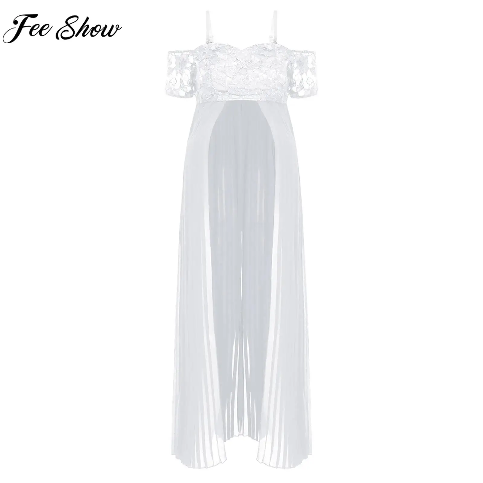 

Maternity Lace Chiffon Photography Dress Detachable Adjustable Transparent Straps Split Maxi Dresses for Photo Shoot Evening
