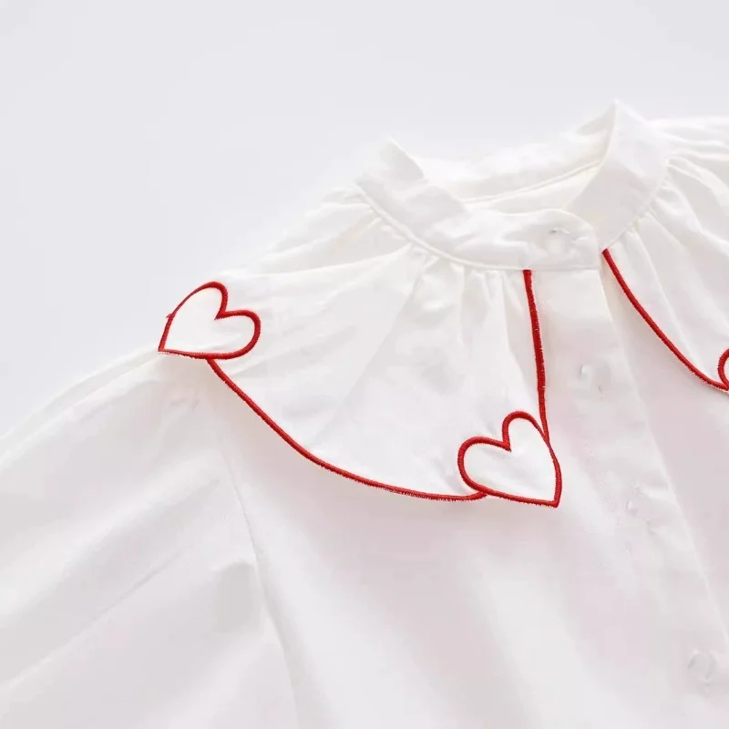 

Girl's Shirt, Children's Clothing, Baby's Love Collar, Cotton Shirt, 2026 Spring Children's Trendy Top, 0-5 Years Old