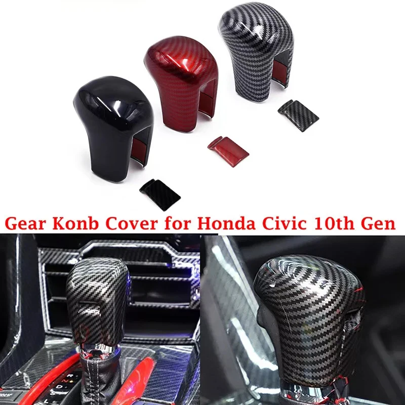 

2PCS Carbon Fiber Look Gear Shift Knob Head Cover For Honda Civic 10th Gen 2017 2018 2019 2020 2021 Gear Head Shift Knob Handle