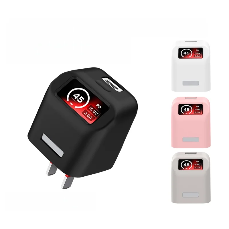 Silicone Protective Case for UGREEN 45W Display Charging Adapter Dustproof Shock-resistant and Drop-proof Cover Black Pink