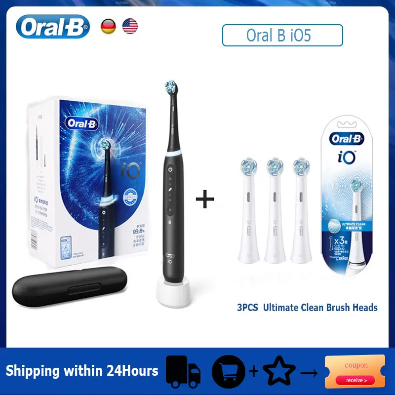 Oral B-iO5 Escova de Dentes Elétrica Inteligente para Adultos, Recarregável, Bluetooth, Cabeça De Escova, Caixa De Viagem, Limpeza Profunda, Gum Care, 5 Modos