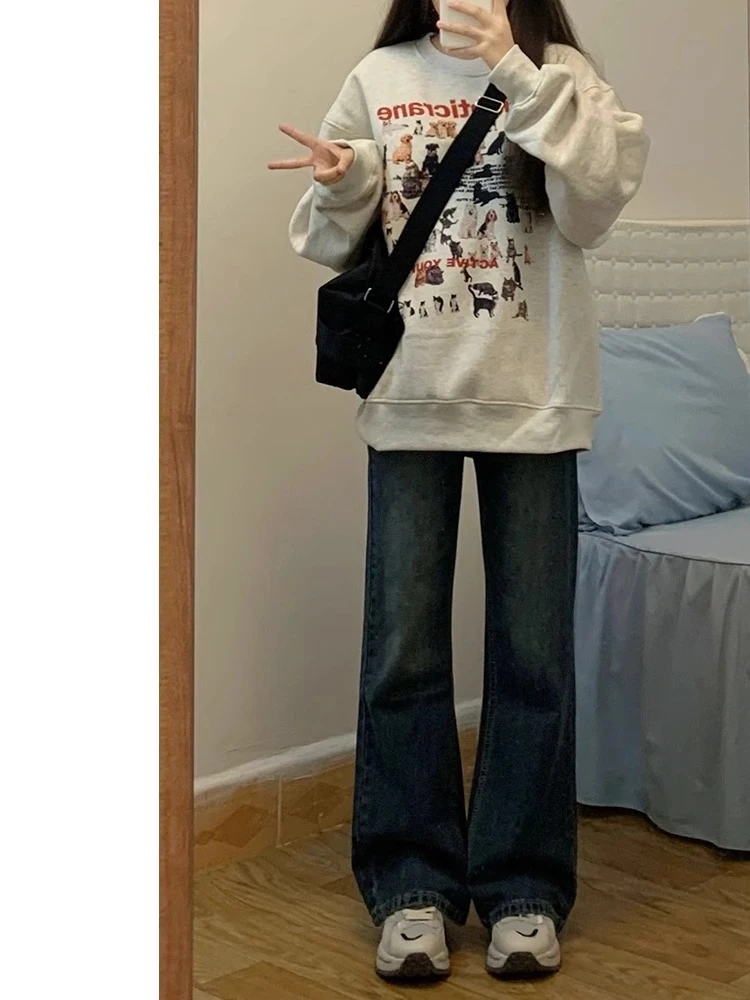 

Расклешенные джинсы с высокой талией, женские свободные джинсы больших размеров, утягивающие широкие брюки для грушевого тела, осенние новые джинсовые джинсы