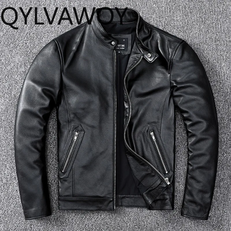 QYLVAWOY  Top Layer CowhideGenuine Leather Jacket Men Autumn Winter 100% Real Leather Coat Motorcycle Quality Sheepskin Jackets