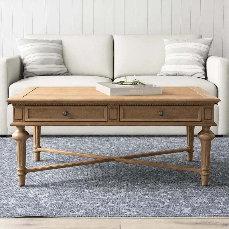 Retro Solid Wood Coffee Table Rectangular Log Edge Tea Table for Living Room Small Apartment Household Furniture