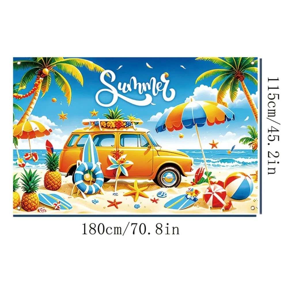 Tropical Theme Summer Beach Backdrop Colorful Print Portable Hawaiian Photography Background Flower Parasol Ball Design