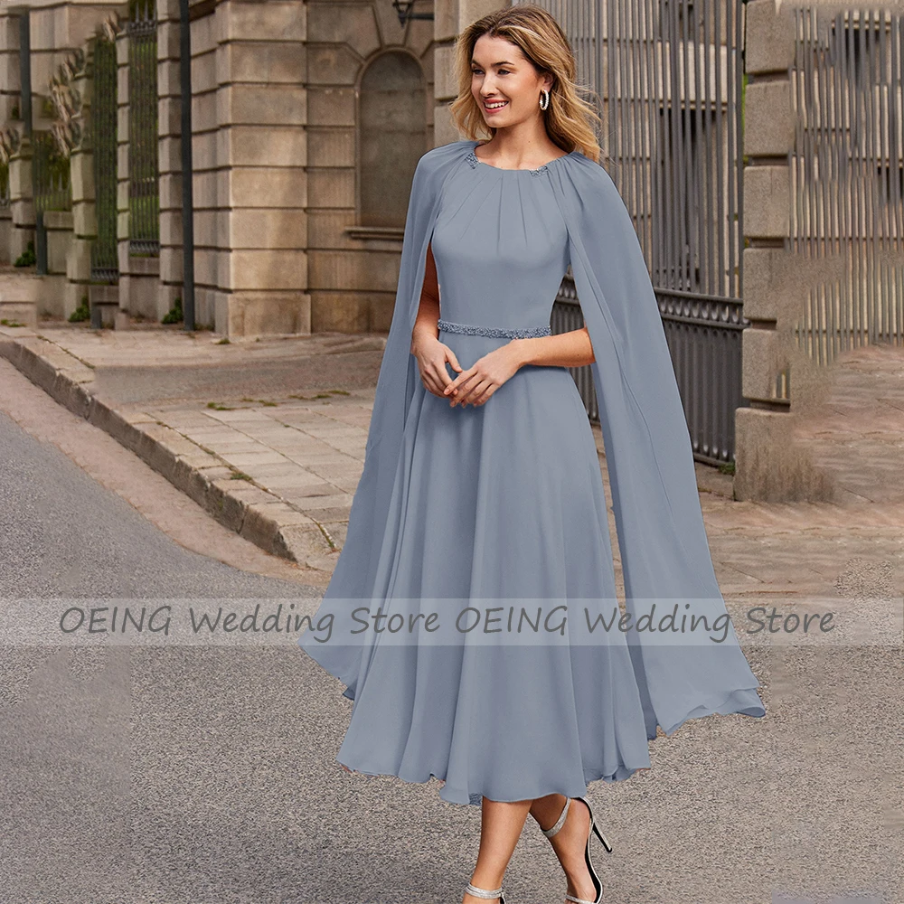 Elegante vestido de Madre de la novia para bodas, cinturón de cuentas de cuchara rosa sin mangas, una línea de té, invitado de boda para mujer