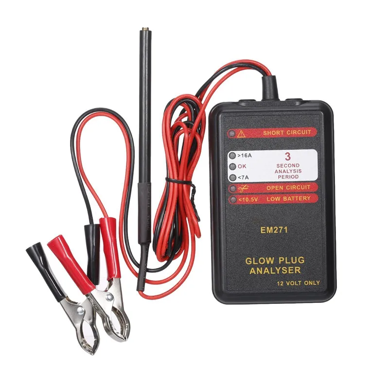 EM271 12V Vehicle Automotive Glow Plug Analyzer Portable LED Display Auto Glow Failure Diagnostic Tool Car Engine Tester