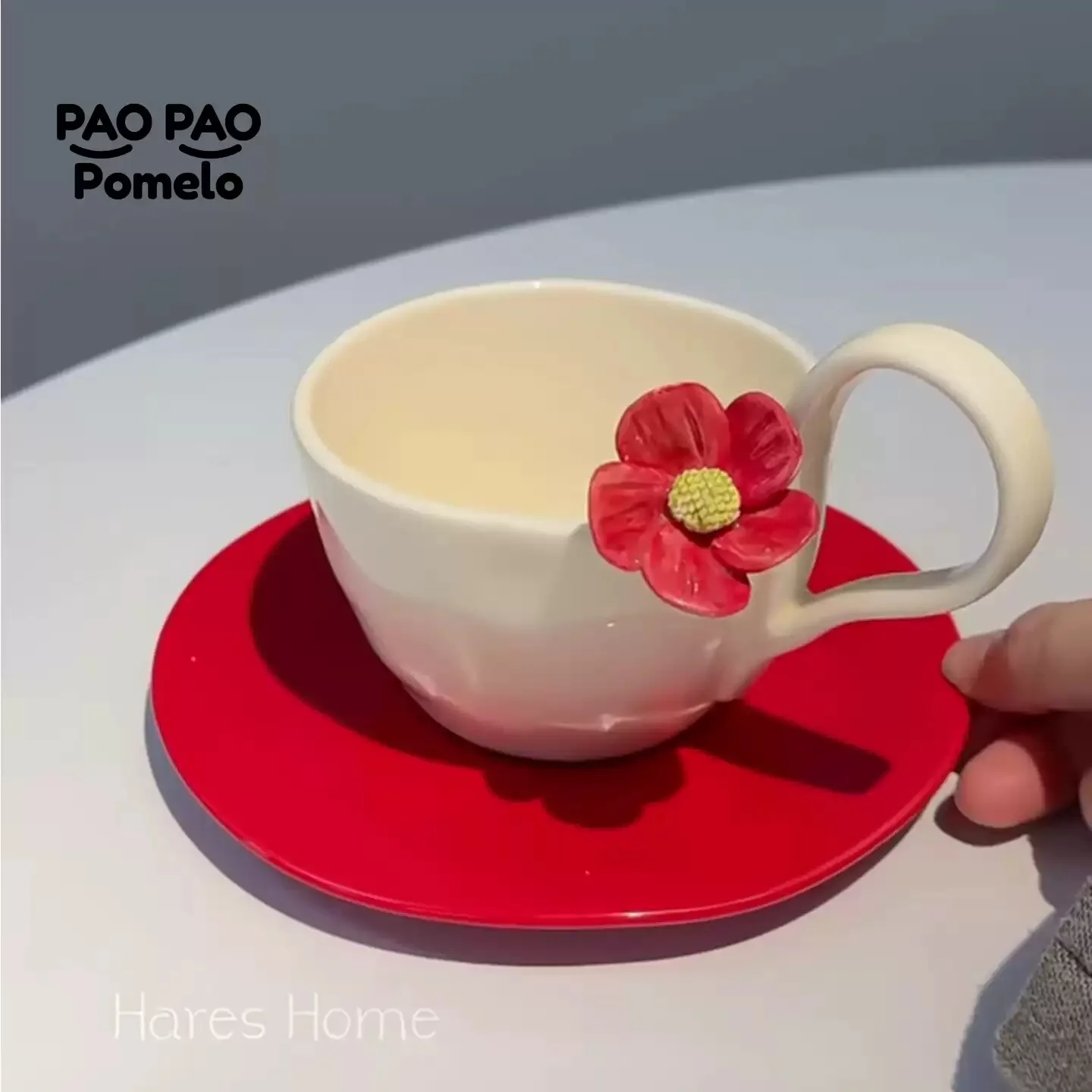 2026 3D Flower Ceramic Coffee Cup and Saucer Set 200ml Handmade Floral Mug for Home Office Party Decoration