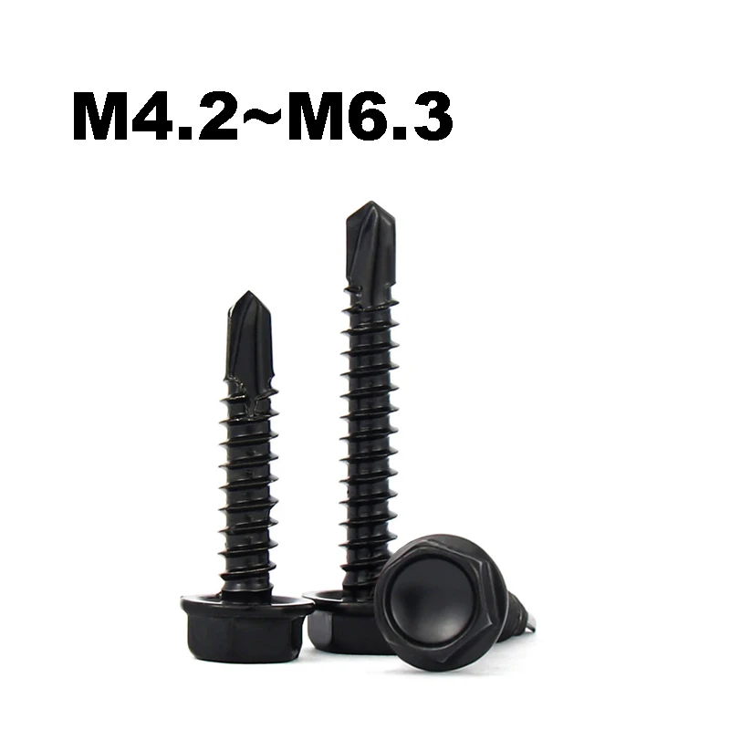 Marine Grade 410 Stainless Steel Black Self Drilling Screws M4.2 M4.8 M5.5 M6.3 for Outdoor Fence Steel Structure