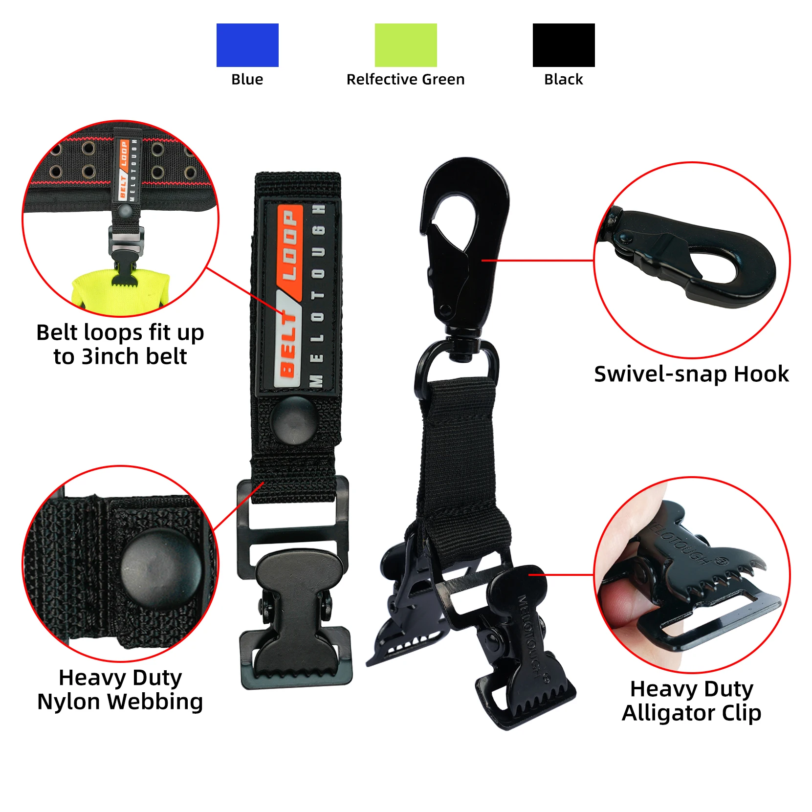 MELOTOUGH Firefighter Glove Strap | Work Glove Holder Clip with Glove Leash Swivel Snap Hook,Alligator Clip