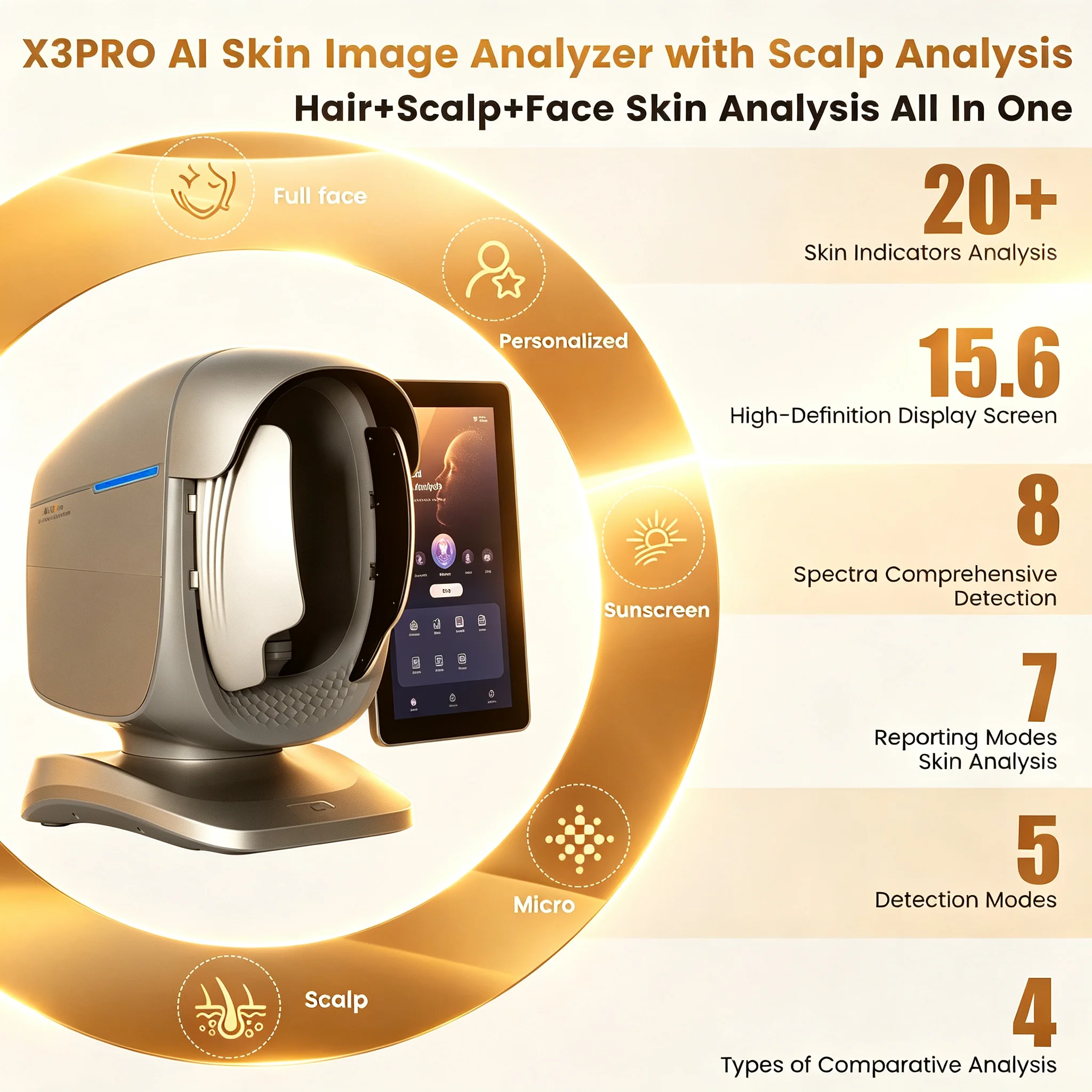 X3 Pro 3D Magic Mirror AI Skin Analyzer 15.6 Inch Facial Scalp Hair Scanner Salon Spa Beauty Equipment