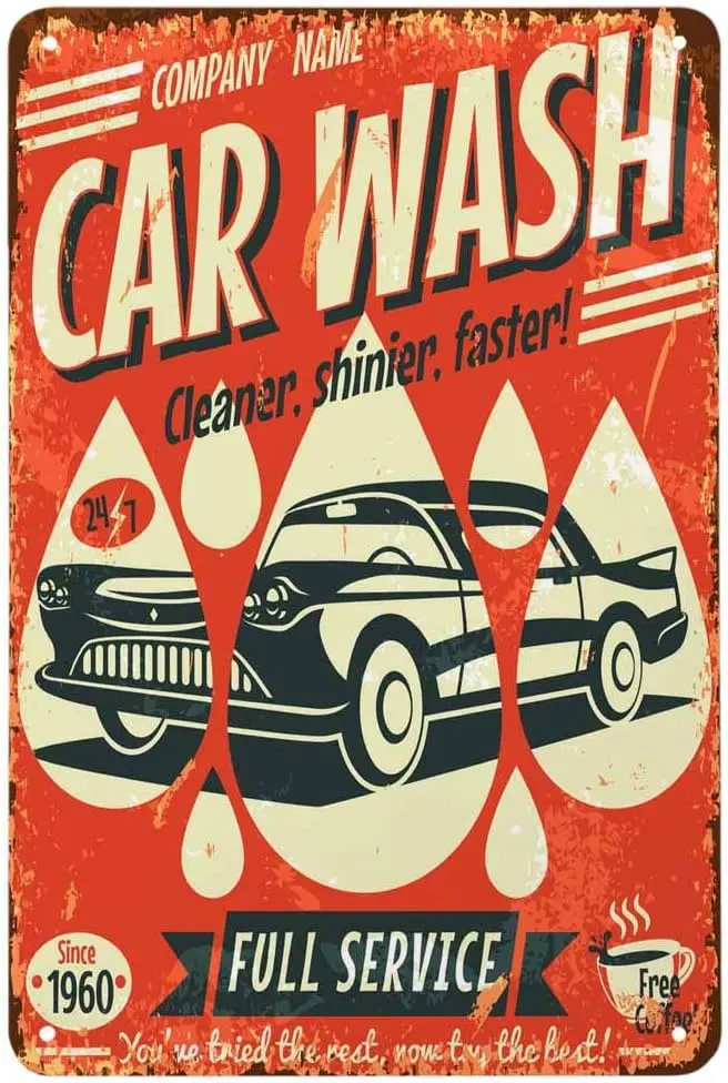 Letrero Metálico AOYEGO para Lavadero de Autos, Letreros Metálicos Vintage con Diseño de Limpiador de Autos, para Cafeterías, Bares, Pubs, Tiendas, Decoración de Pared