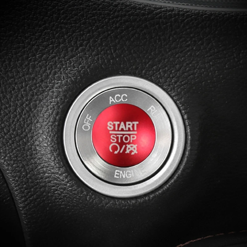 Engine Start Stop Button Knob Cover + Ring Trim Accessories for Dodge Challenger Charger 2015-2020 (Red)