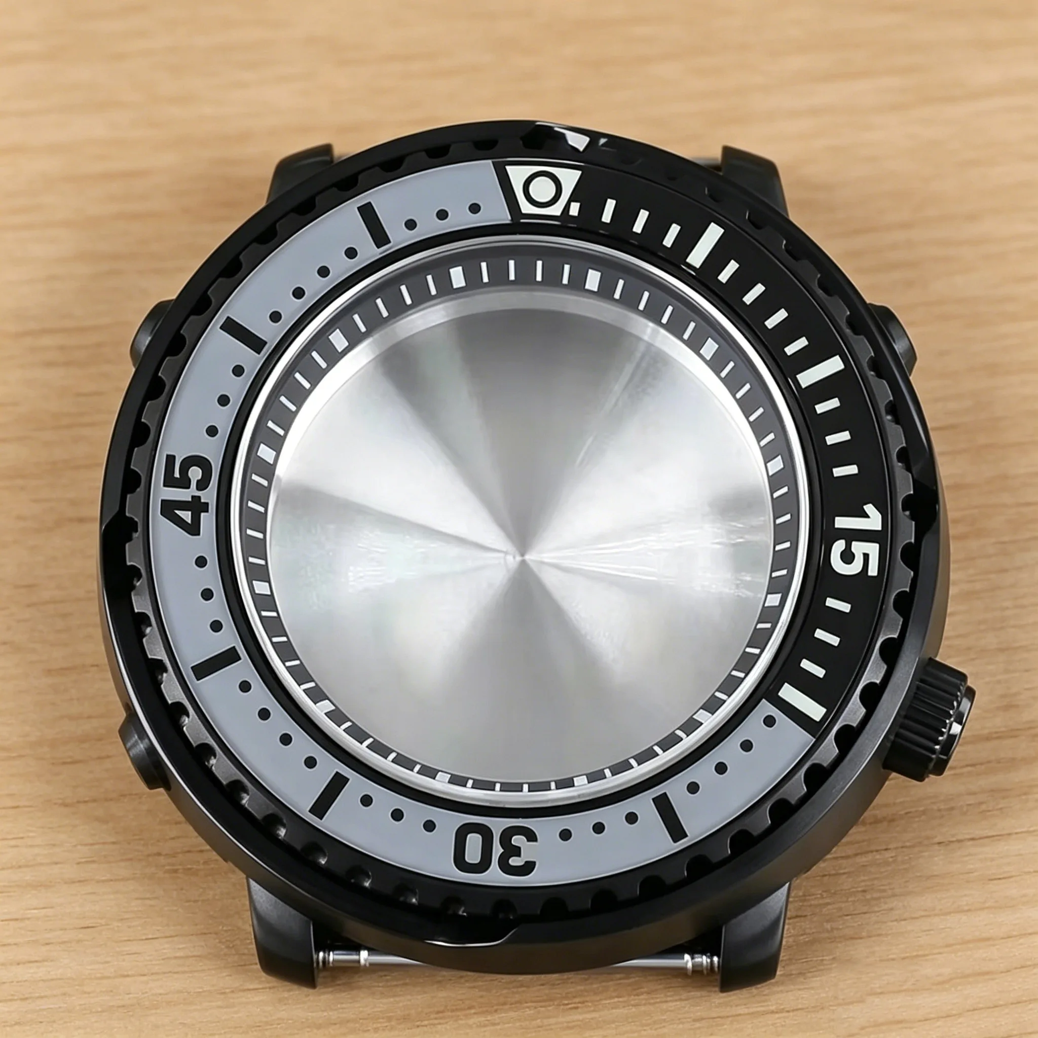 

43mm Tuna Canned Black Men's Watch Case Sapphire Glass C3 Luminous Bezel For NH34 NH35 NH36 NH38 Movements 316L Steel Waterproof