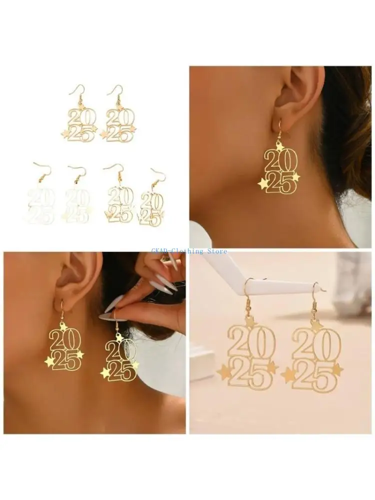 N0PE 3 أزواج أقراط سبيكة أنيقة تم تعيينها للنساء Gloden رقم 2025 أقراط DANGLE #1