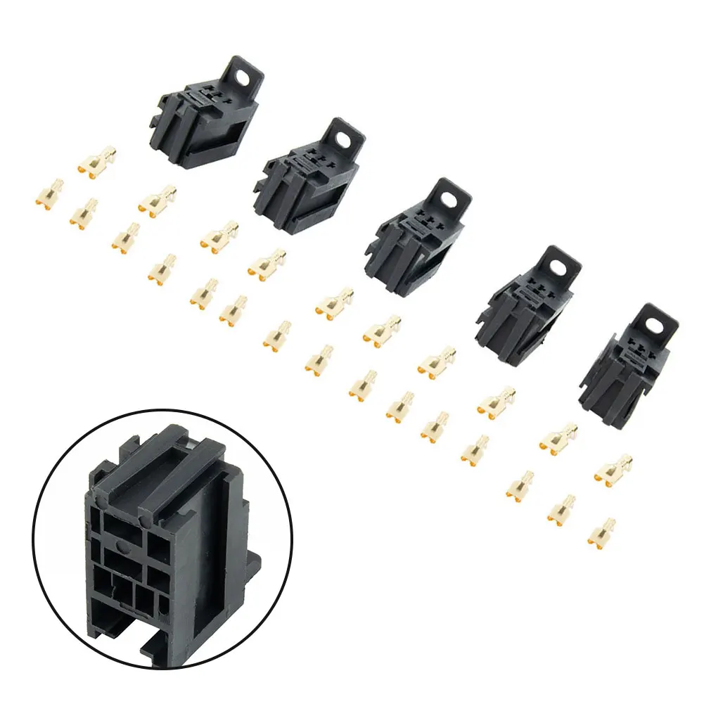 Premium Car Automotive Relay Socket, 5pcs 12V24V 60AMP 5Pin, Connectible Interlocking Sockets, Ensures Performance