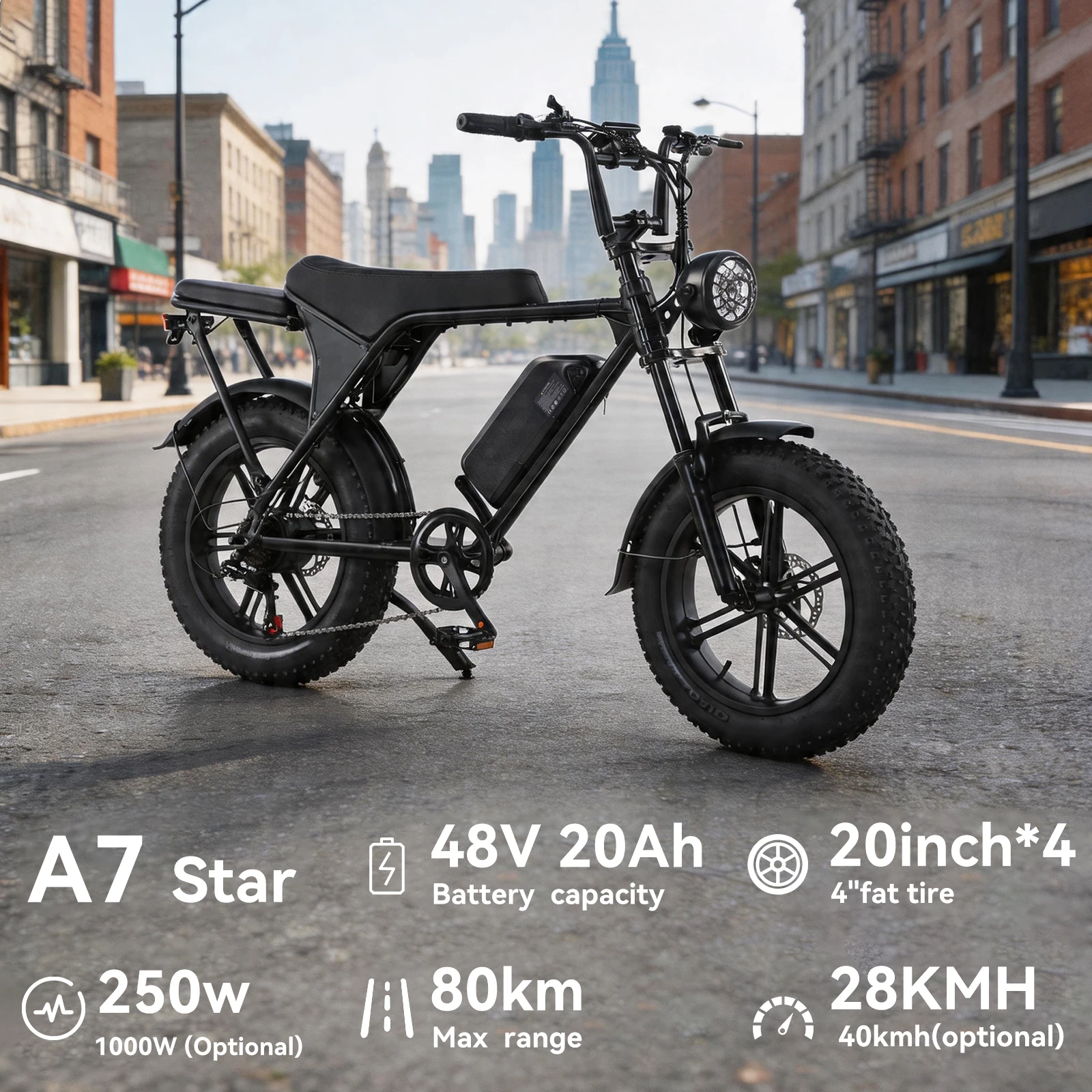 1000W Electric Mountain Bike  48V 20Ah Removable Battery 20''X4