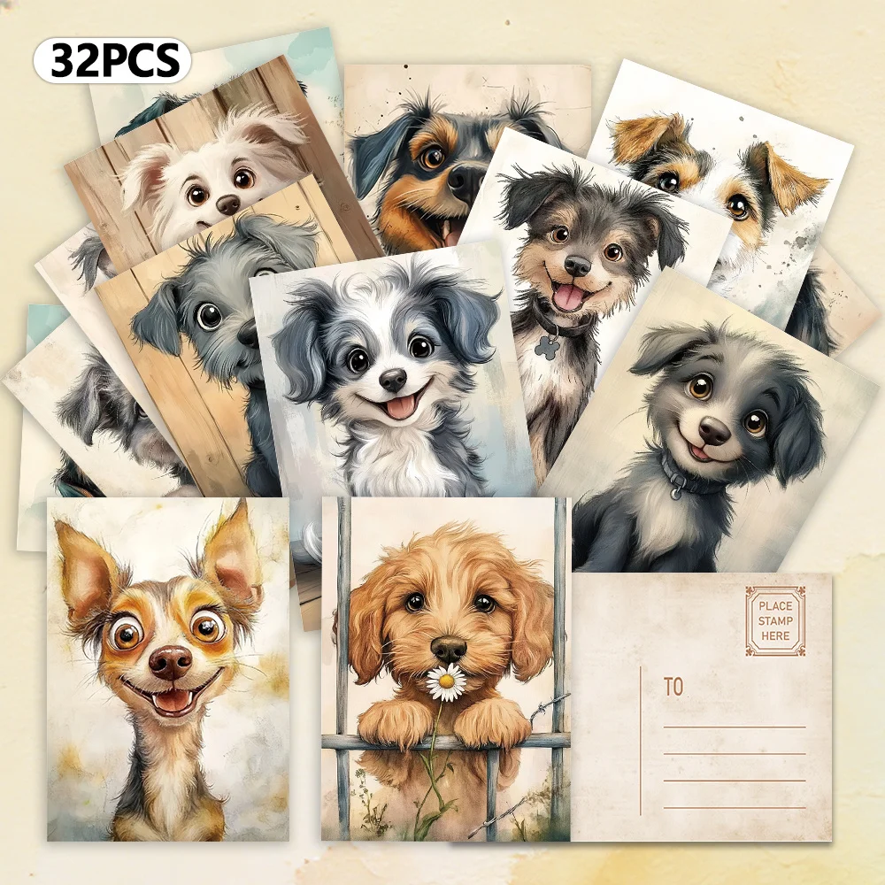 32pcs, watercolor cute puppy postcards, Birthday/Anniversary gifts, collectibles, suitable for gift giving, can be mailed. - view 5