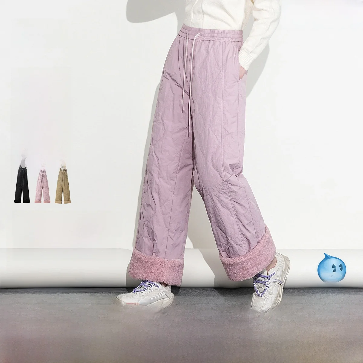 

Pink Du down Straight Leg Pants Women's Gourd Pattern High Waist Long Pants Faionable Trendy Snow Flng 2026 New Korean ...