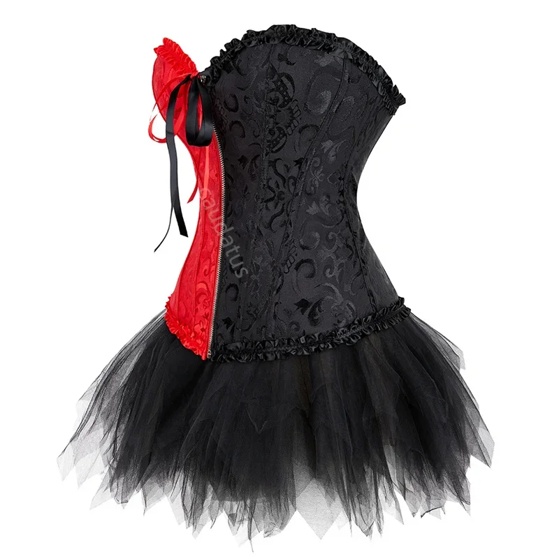 Corset Dress Short Skirt Tutu Mini Set Bustier Plus Size Lace Up Gothic Victorian Vintage Sexy Burlesque Renissance Korsett - view 5