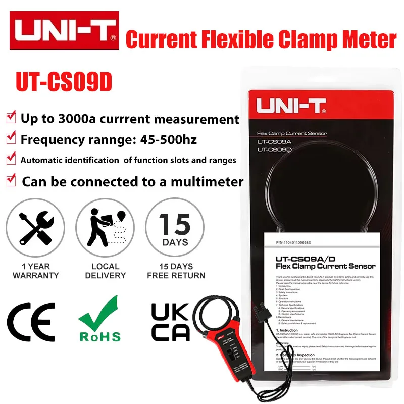 UNI-T 3000A التيار المتناوب الحالي مرنة المشبك متر فليكس المشبك الاستشعار مقياس التيار الكهربائي تردد متر UT-CS09D