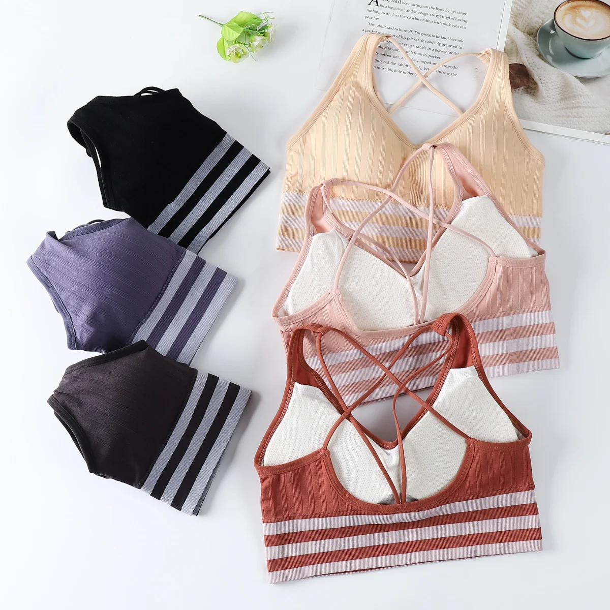 

2023 Seamless Thread Beauty Back Wrap Chest Bra Running Shockproof Yoga Sports Vest No Underwired Women Girls Underwear