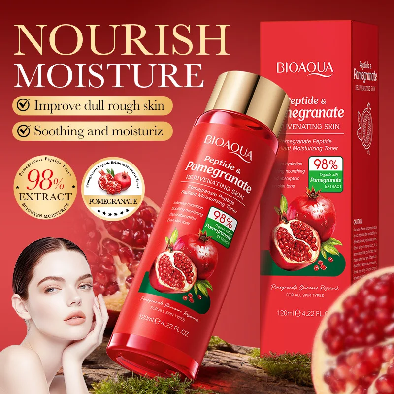 

Увлажняющий тоник с гранатовым пептидом эффективно сужает поры, устраняет желтизну и осветляет кожу.