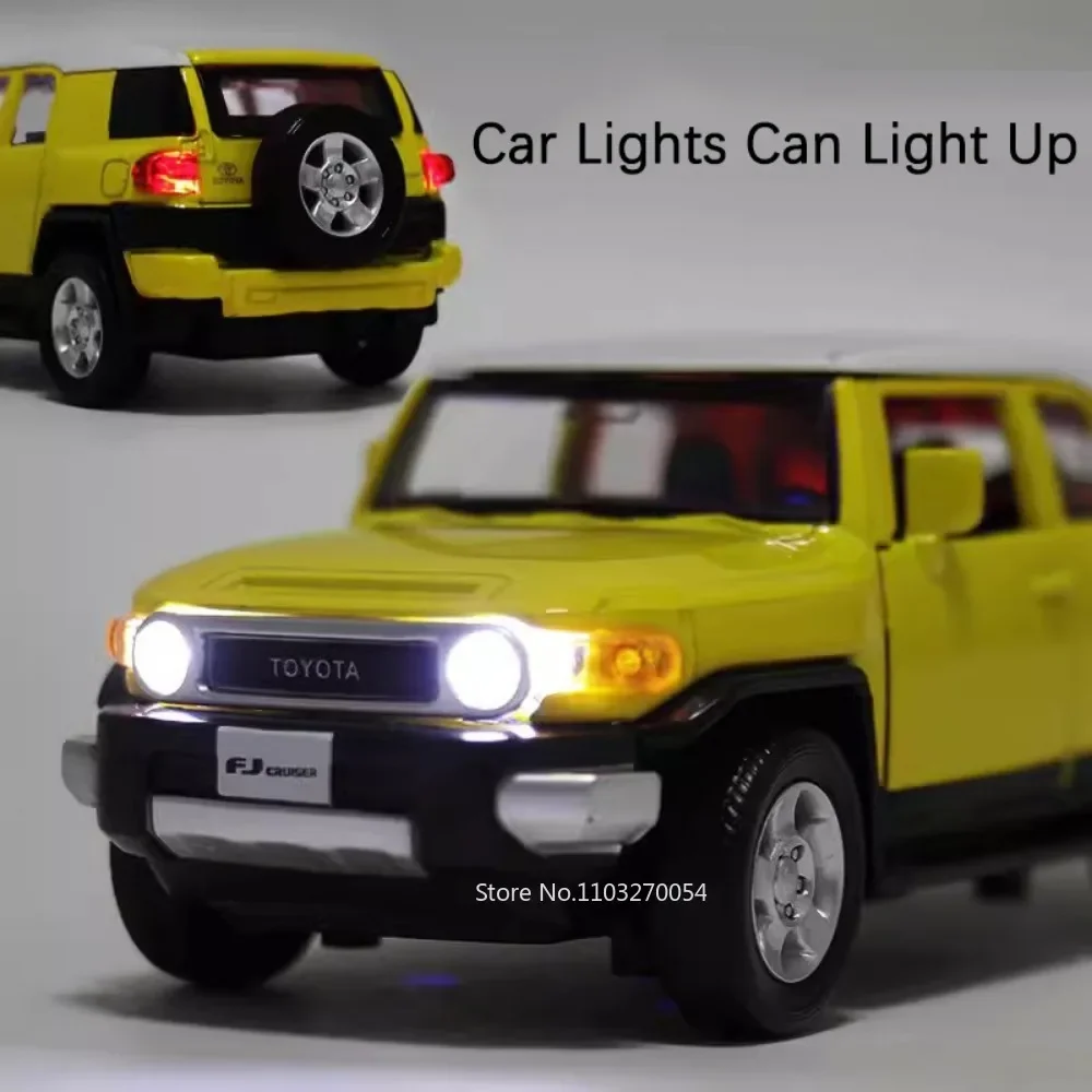 1:32 TOYOTA FJ CRUISER Alloy SUV Car Model Diecast Toy Rubber Tire Doors Opened Sound Light Pull Back Collection Models Kid Gift