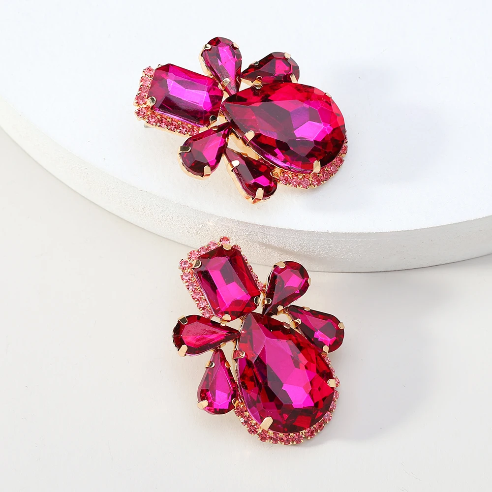 Luxury Charm Y2k Pendnat Jewelry Vintage Multicolored Sparkly Crystal Glass Teardrop Dangle Drop Earrings For Women Trendy Gift